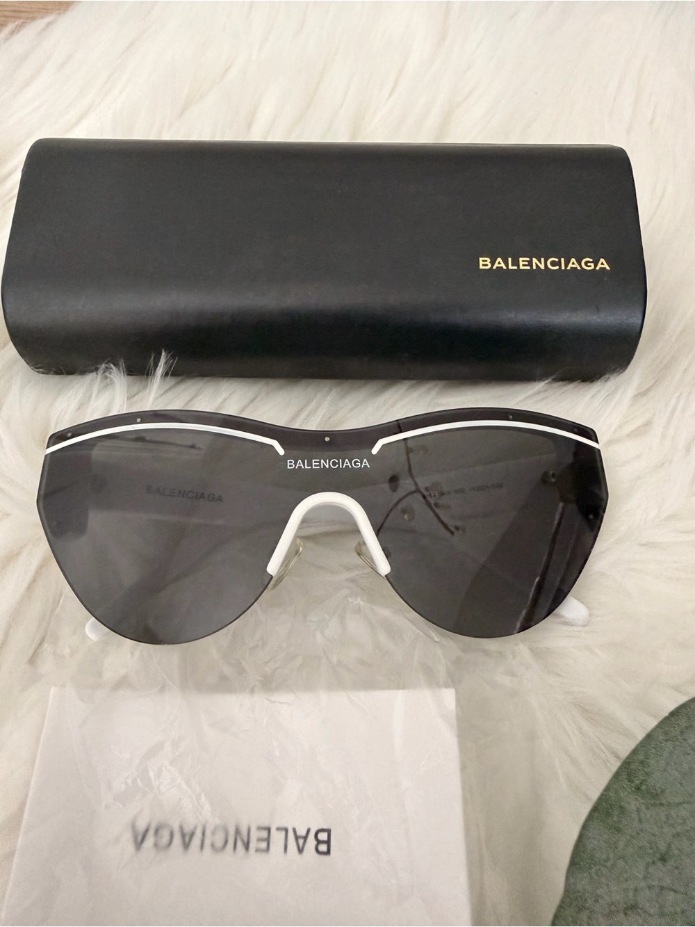 Balenciaga Shield Sunglasses in Black with White Accents
